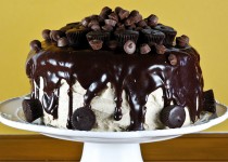 Sour Cream Chocolate Cake with Peanut Butter Frosting and a Chocolate Peanut Butter Glaze