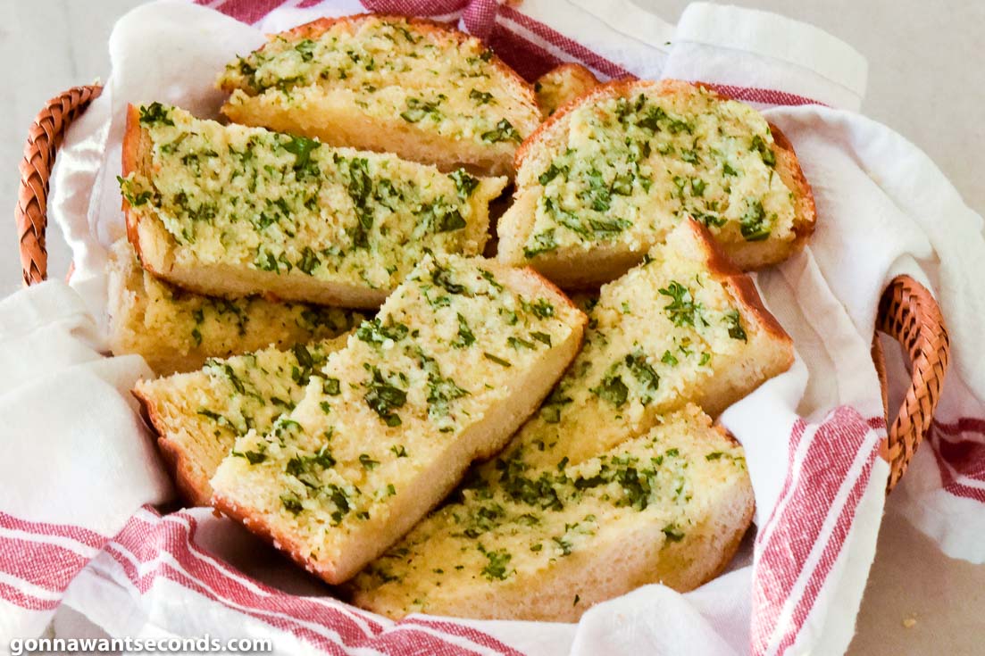 Garlic Bread slices in a bread basket 
