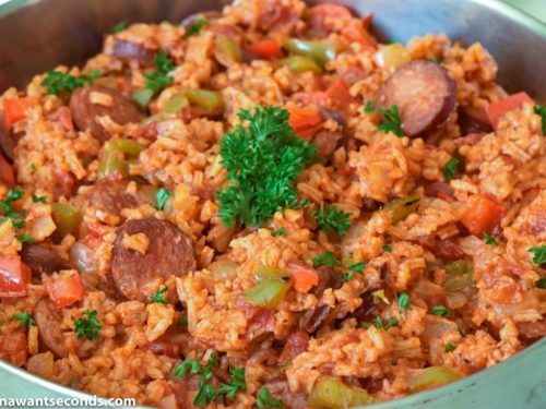Sausage and Rice in a skillet