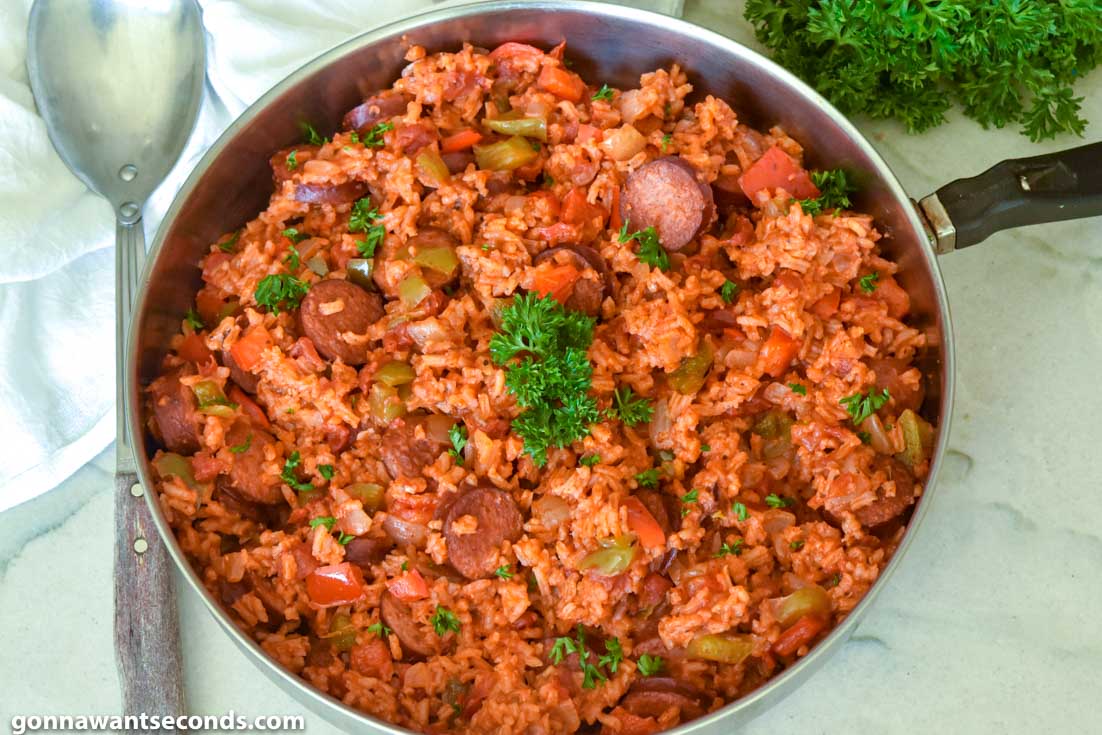 Sausage and Rice in a skillet