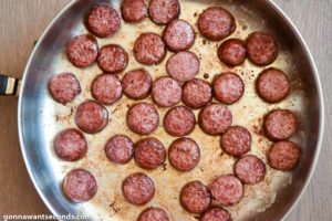 How to make Sausage and Rice, browning sausages