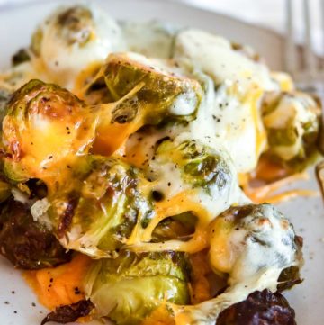 Cheesy Roasted Brussels Sprouts on a plate