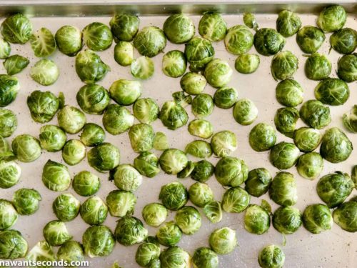 How to make Cheesy Roasted Brussels Sprouts, arranging on a baking sheet