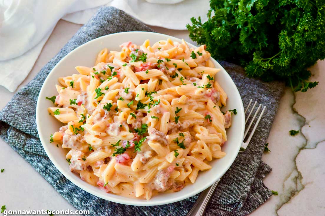 Creamy Rotel Sausage Pasta on a plate
