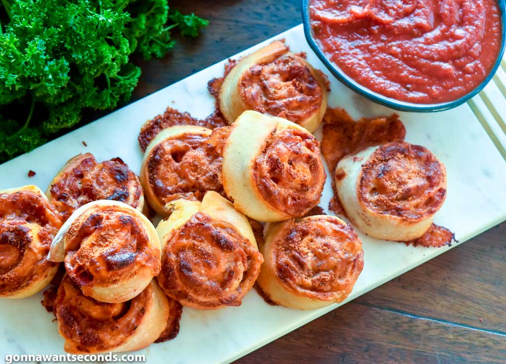 Pizza Pinwheels with pizza sauce on the side