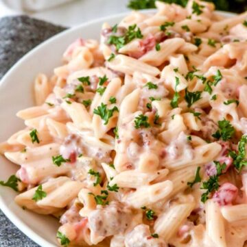 Creamy Rotel Sausage Pasta on a plate