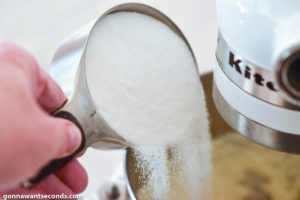 How to make Coconut Pound Cake, adding sugar