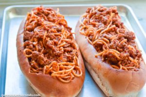 How to make Spaghetti Stuffed Garlic Bread, baking