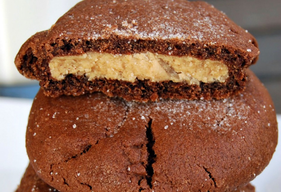  Magic Middle Peanut Butter Cookies stack on top of each other.