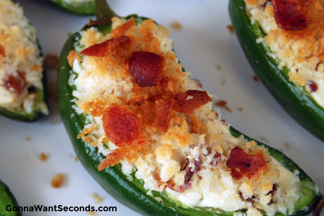 cream cheese and bacon stuffed jalapeno poppers close up