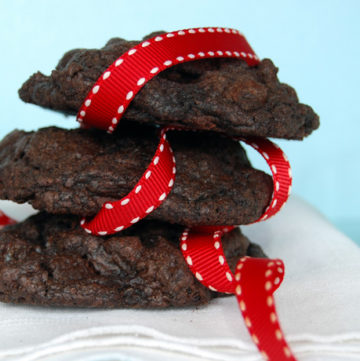 Chunky Chocolate Gobs stack on top of each other, with red ribbon design