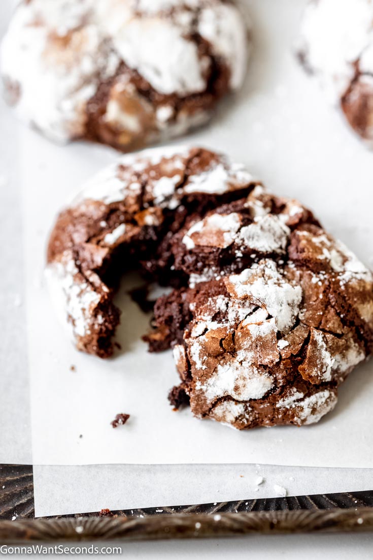 double chocolate crinkle cookies, close up