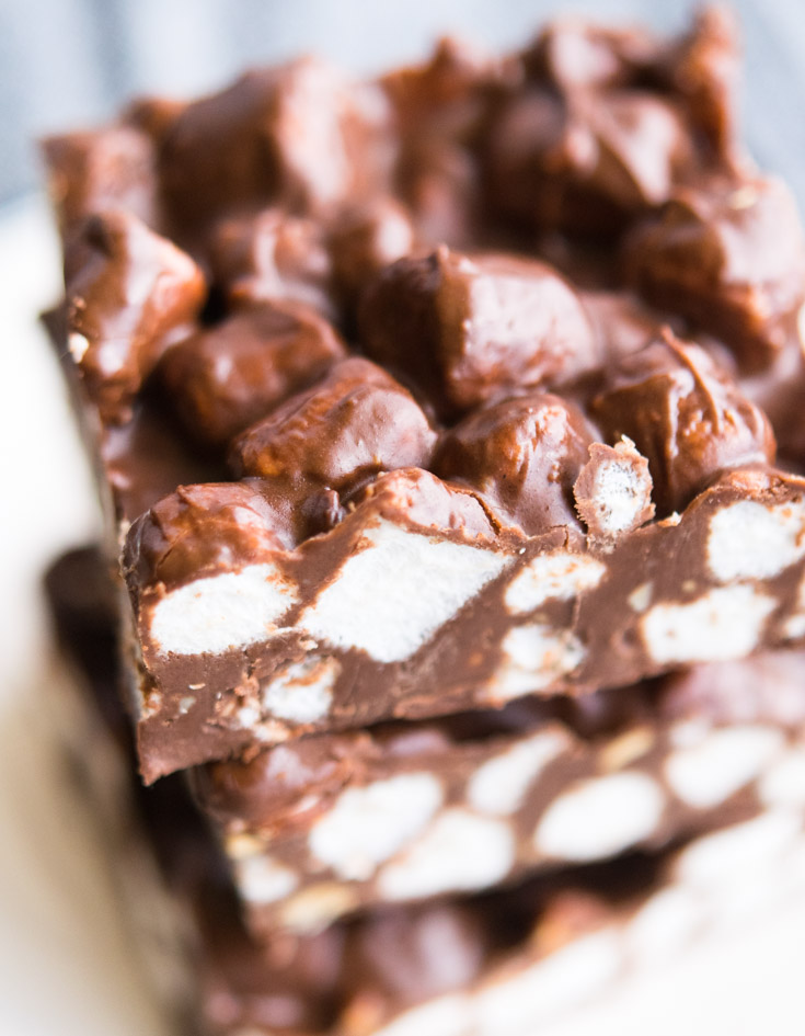 Rocky Road Fudge stacked on top of each other