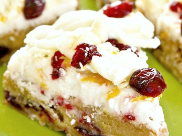 Cranberry Bliss Bars on a green plate