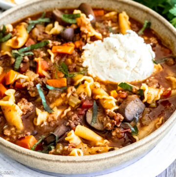 lasagna soup in a bowl
