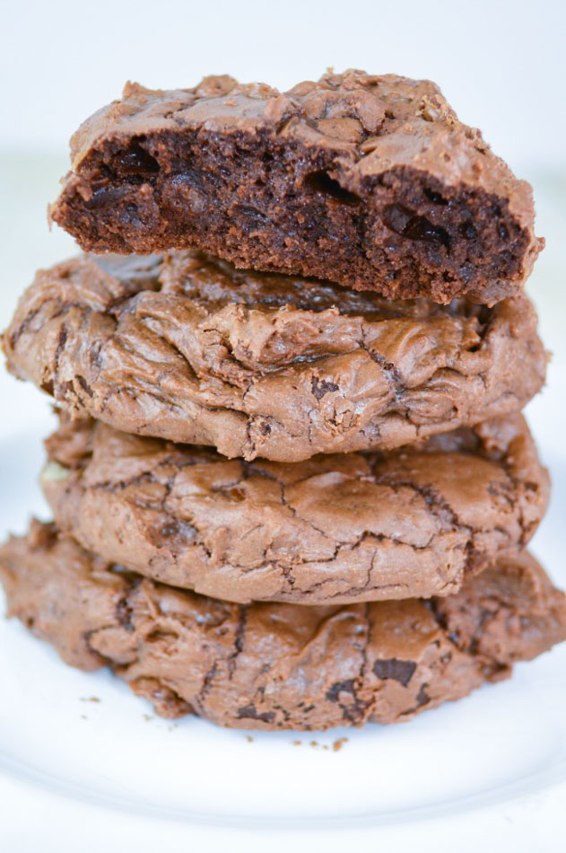 Brownie Cookies stack on top of each other on a plate
