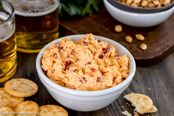 southern pimento cheese in a bowl with crackers on the side