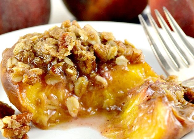 Roasted Peach Halves with Crumb Topping