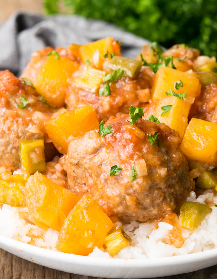 Sweet and Sour Meatballs on top of rice