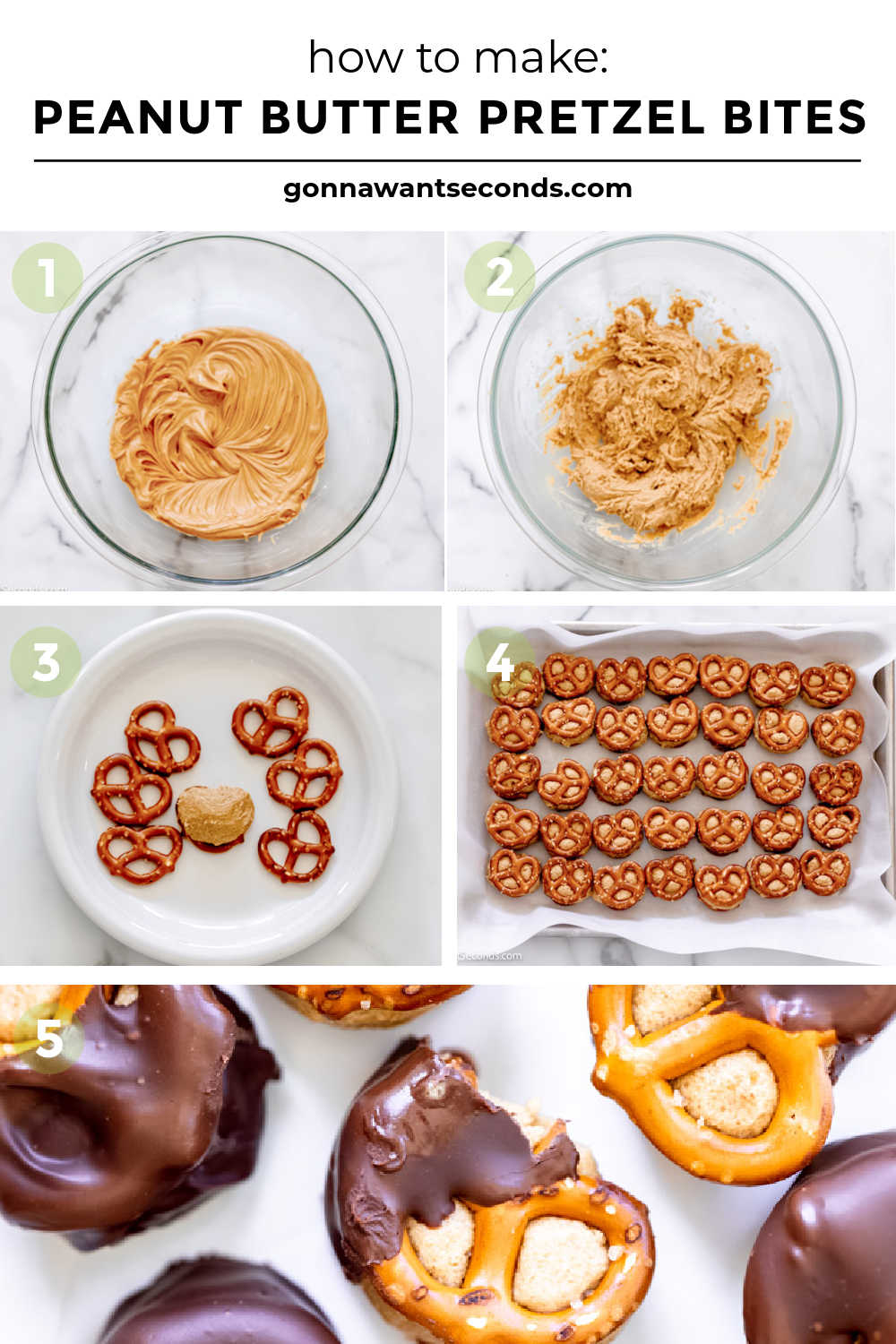 These peanut butter pretzel bites are like two yummy no bake treats in one adorable bite! A creamy buckeye and a crispy chocolate covered pretzel. #pretzelbites #peanutbutterpretzels step by step how to make peanut butter pretzel bites
