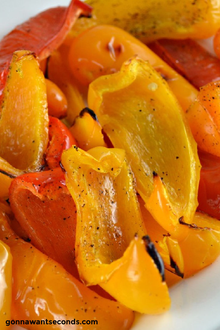 oven roasted peppers in olive oil on a plate