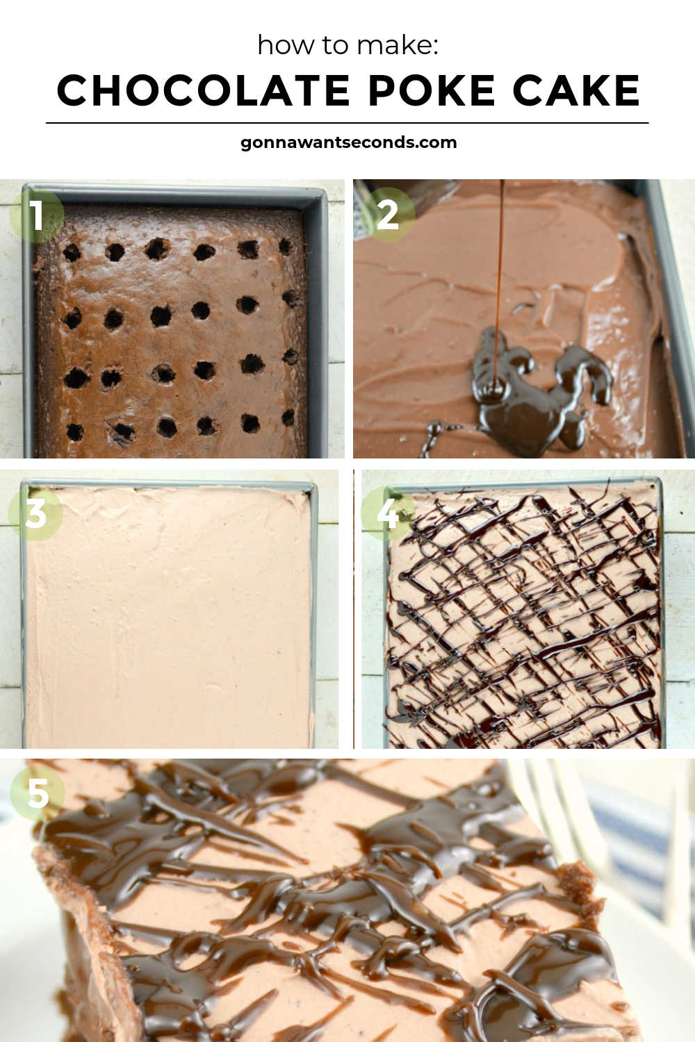 Step by step how to make chocolate poke cake