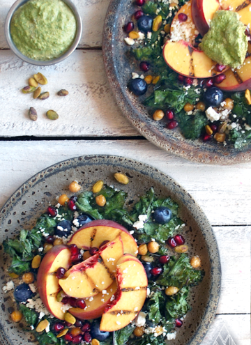Grilled Peach and Mint Pistachio Pesto Summer Salad