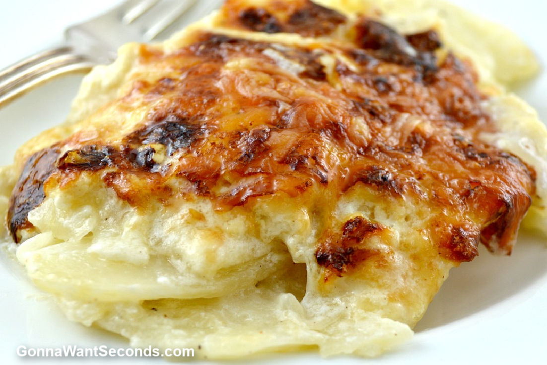 au gratin potatoes with gruyere on a plate
