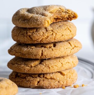 chewy double ginger cookies stack on top of each other