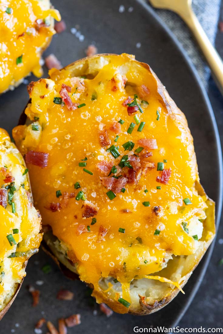 twice baked potatoes with sour cream, close up