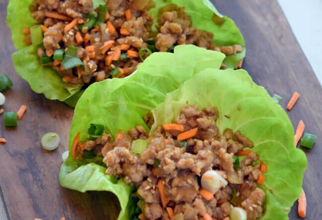PF Chang's Lettuce Wraps on a wooden board
