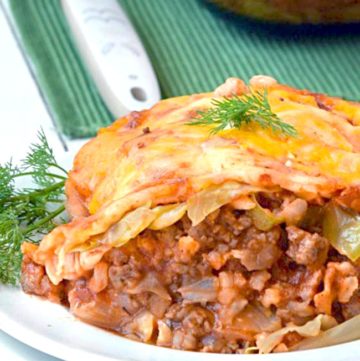 a slice of cabbage roll casserole on a plate