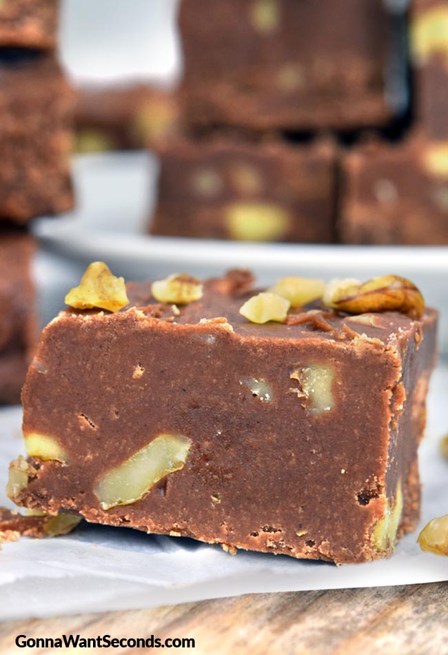 A slice of fudge with nuts