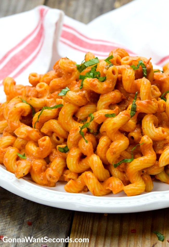 Cavatappi with tomato sauce on a plate