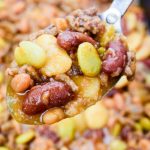 Scooping Baked Calico Beans Recipe
