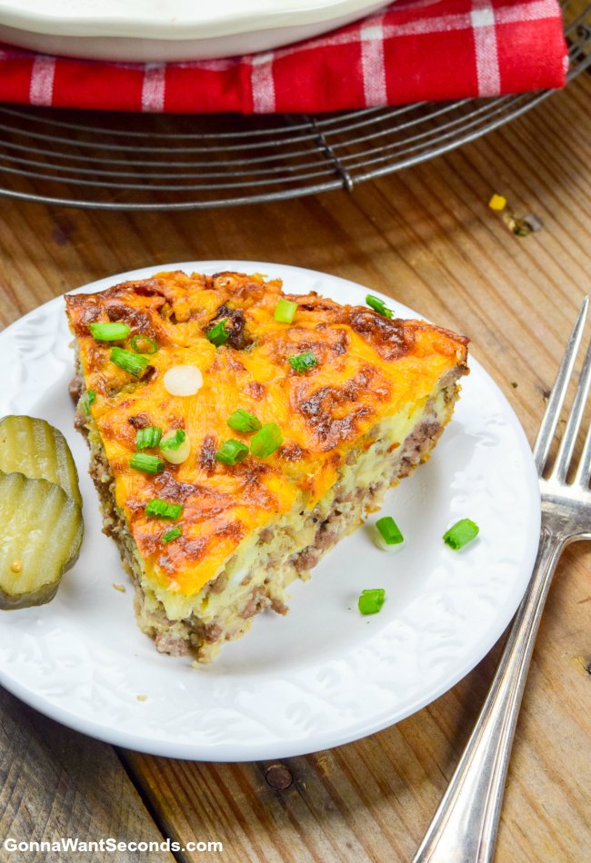 A slice of the best cheeseburger pie