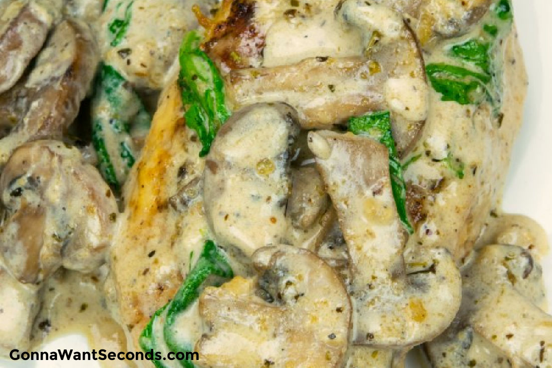 Chicken florentine smothered with sauce and mushroom