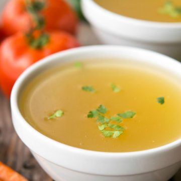 Caldo de Pollo in white soup bowl