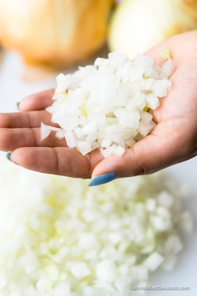Chopped onions held on palm