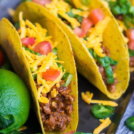 Close up of Turkey Tacos on a metal platter