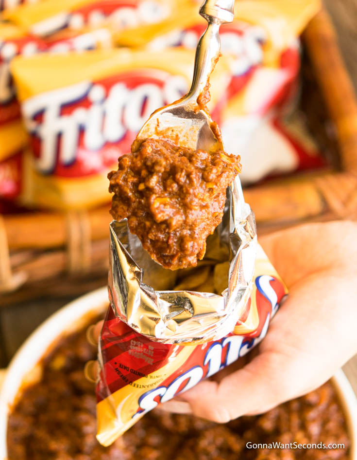 Walking Taco in a bag of Fritos held in hand
