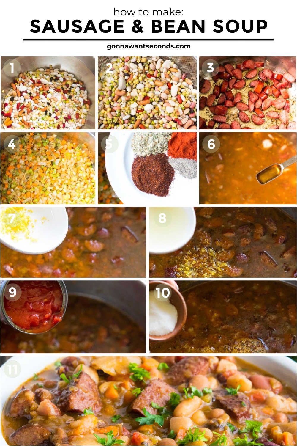 step by step how to make sausage and bean soup