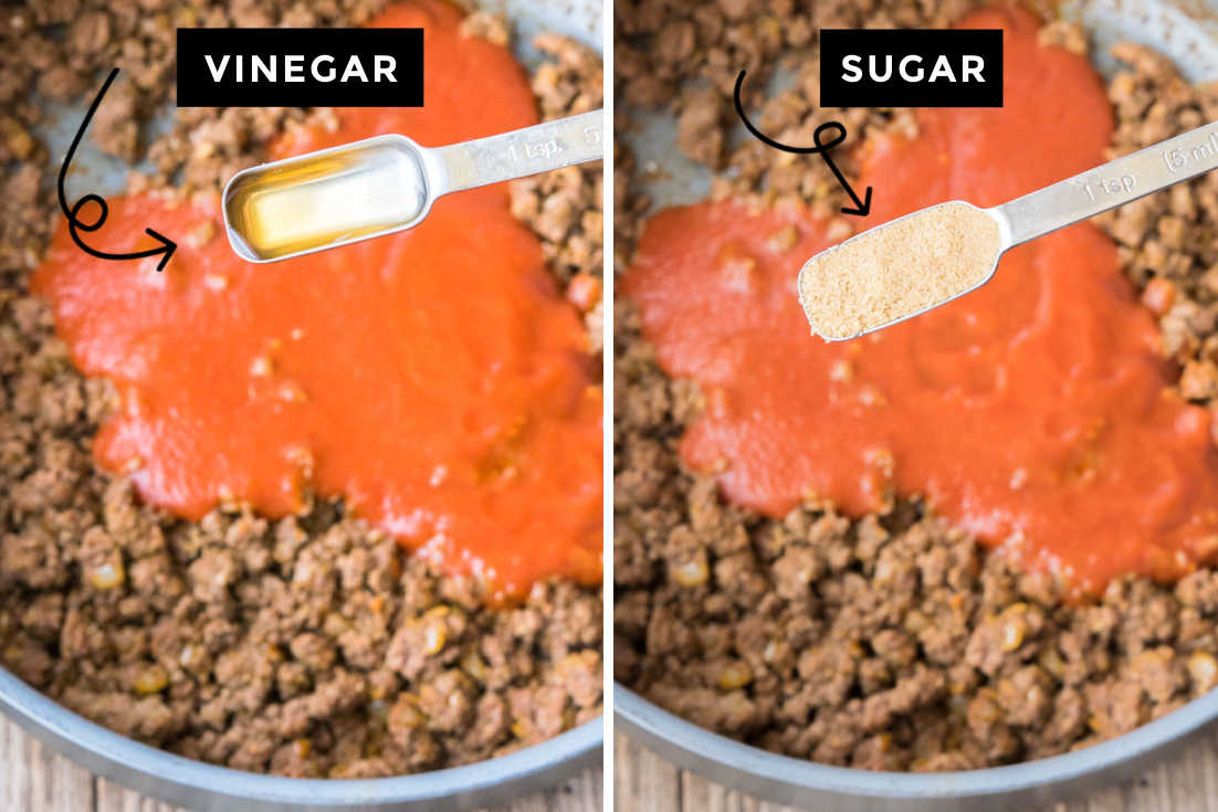 How to make Taco Meat recipe, adding vinegar and sugar