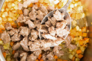 Beef and vegetables in the pot