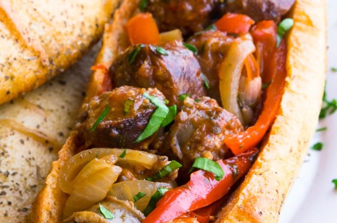 Italian Sausage and Peppers in an Italian sausage rolls