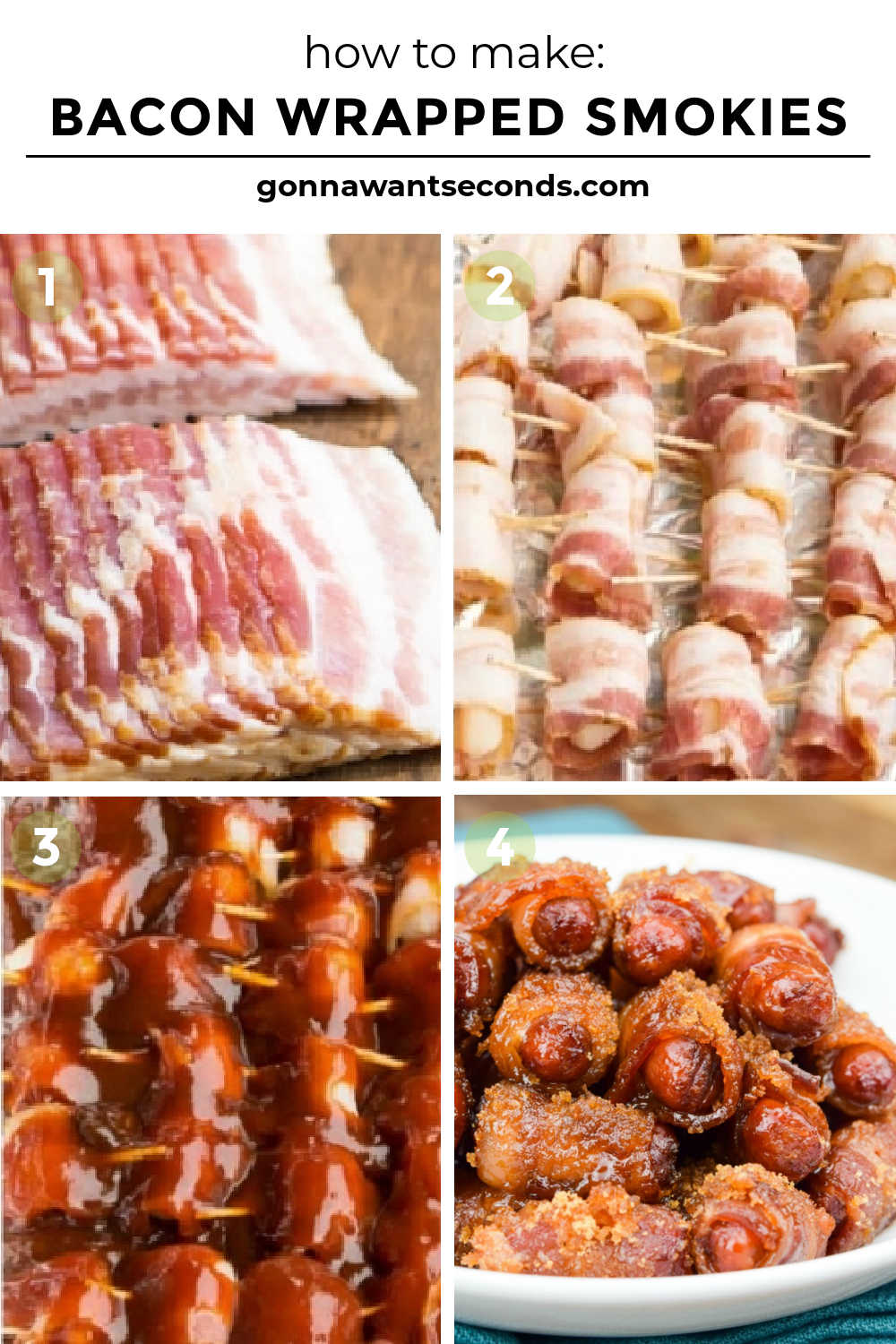 Step by step how to make bacon wrapped smokies
