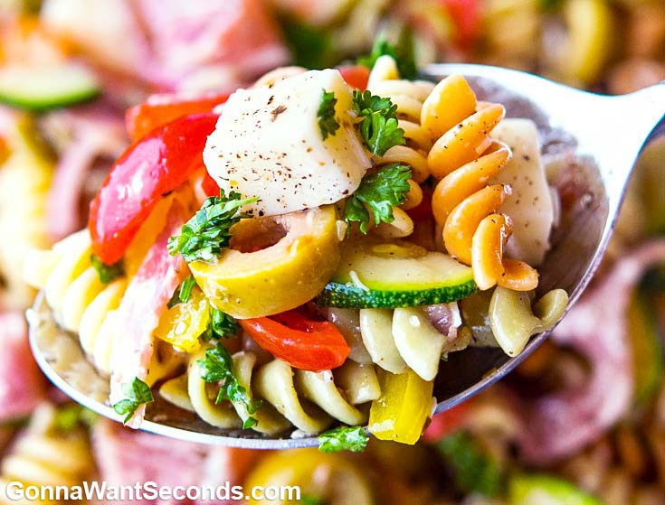 Pasta Salad Recipes: pasta salad on a spoon