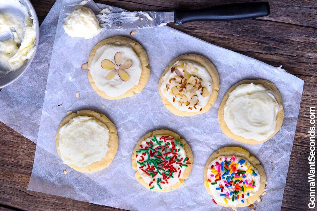 Almond Cookies with frosting with different decorations