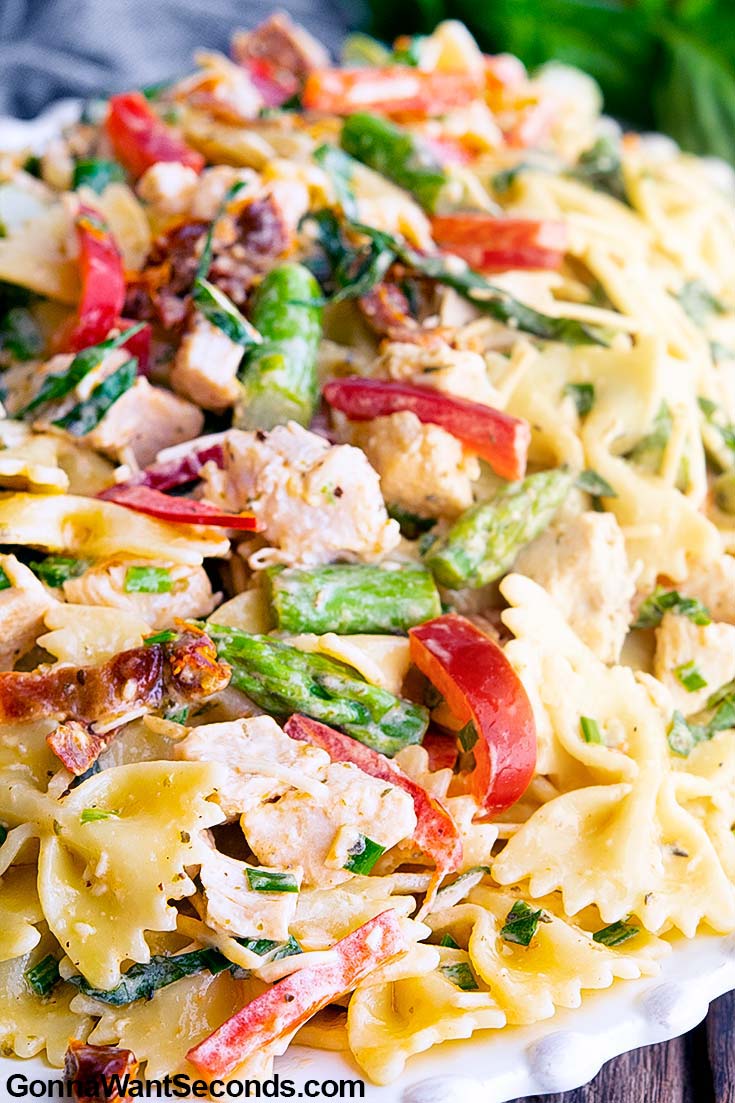 Chicken Pasta Salad on a plate, top shot