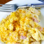 Chicken Cordon Bleu Casserole on a plate with fork